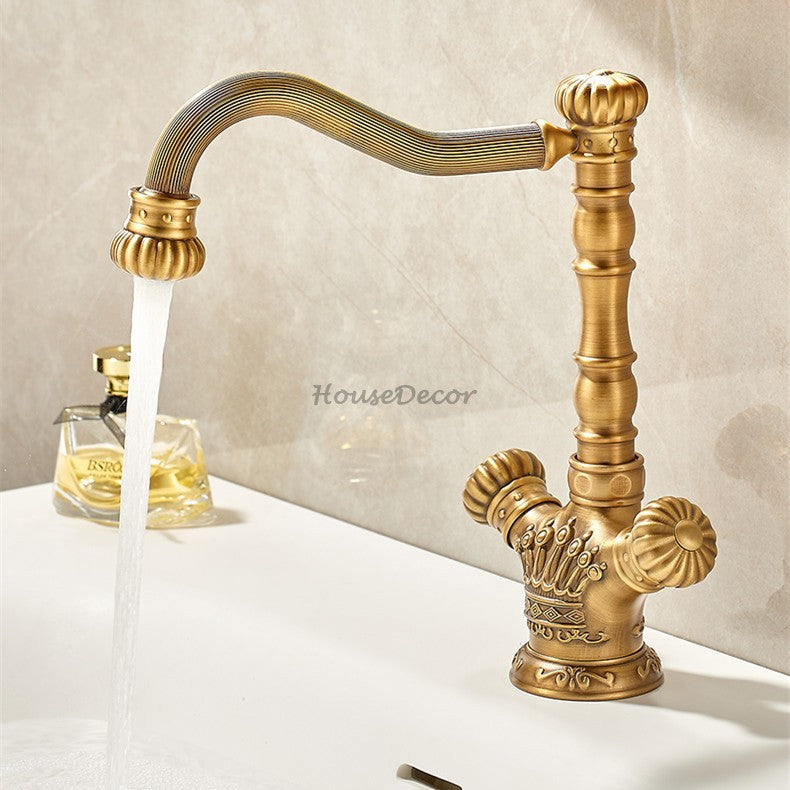 Antique Brass bath shower mixer tap swivel spout detail view