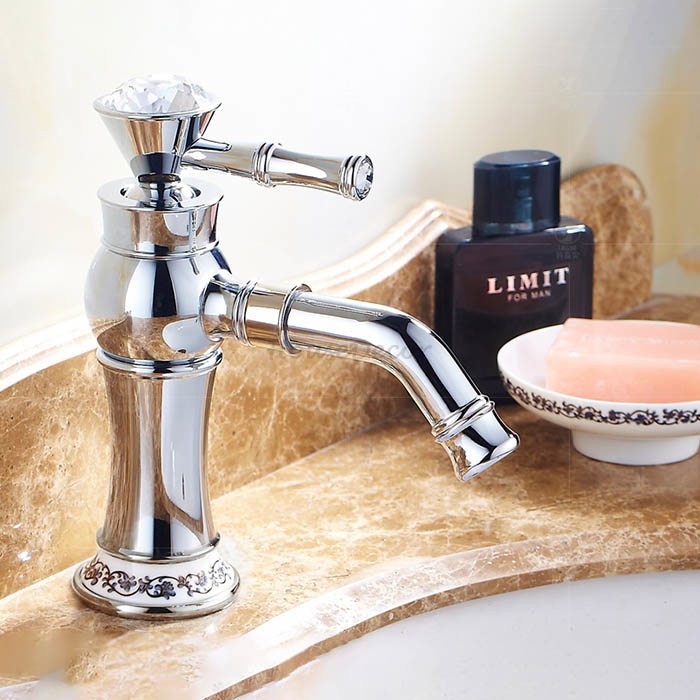 Chrome Ceramic bathroom basin mixer tap deck mounted design detail view