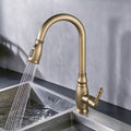Brushed Brass Kitchen Sink Mixer Tap Pull Out Spray Mono Vintage Swivel Faucet