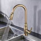 Brushed Brass Kitchen Sink Mixer Tap Pull Out Spray Mono Vintage Swivel Faucet