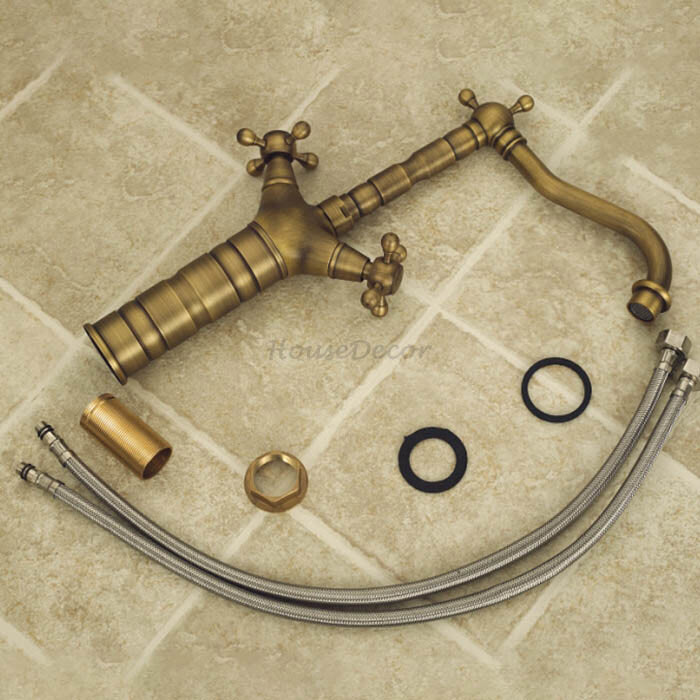 Antique Brass bath shower mixer tap swivel spout detail view
