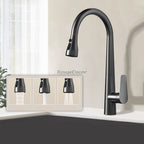 Modern kitchen sink mixer tap pull out spray detail view
