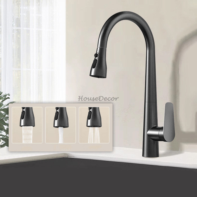 Modern kitchen sink mixer tap pull out spray detail view