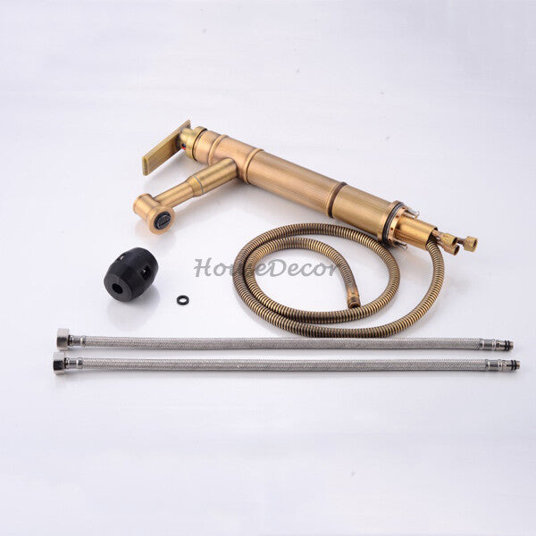 Antique Brass bathroom basin mixer tap pull out spray additional view