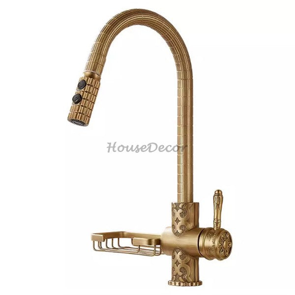 Modern Brass kitchen sink mixer tap pull out spray main view