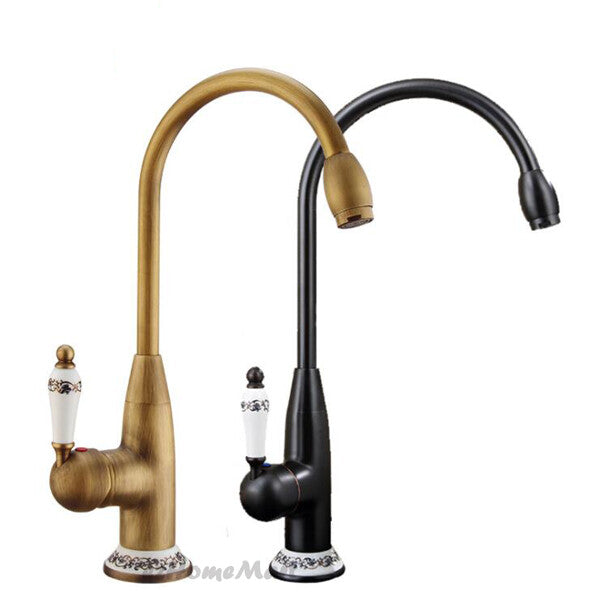 Antique Brass bathroom basin mixer tap swivel spout main view