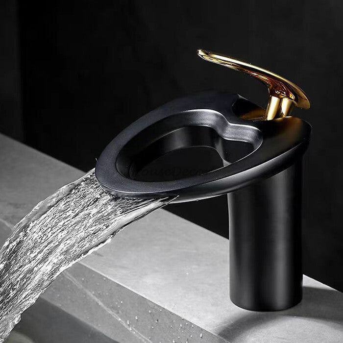 Modern bath shower mixer tap waterfall spout detail view