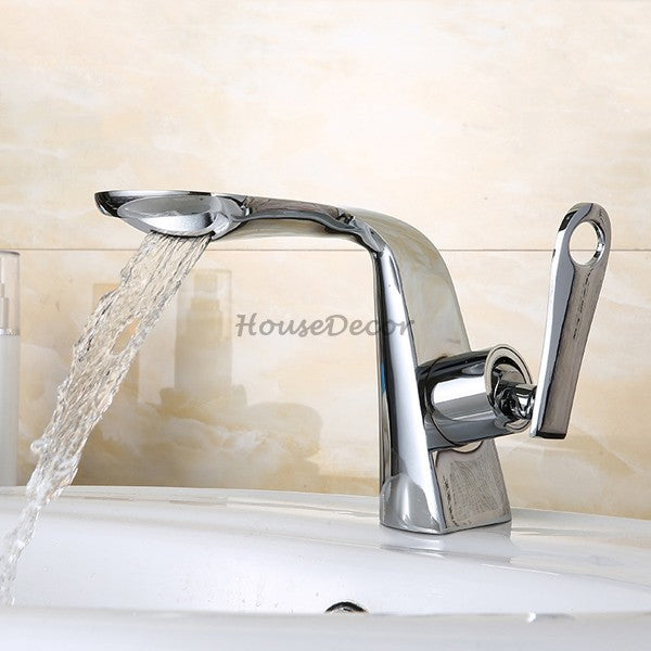 Chrome bath shower mixer tap waterfall spout detail view