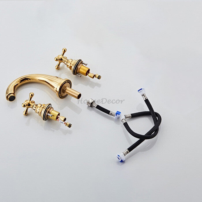 Gold bath shower mixer tap dual handle control additional view