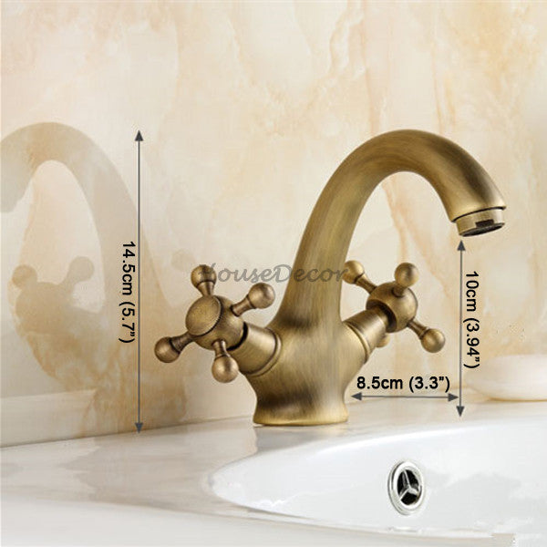 Antique Brass bath shower mixer tap dual handle control detail view