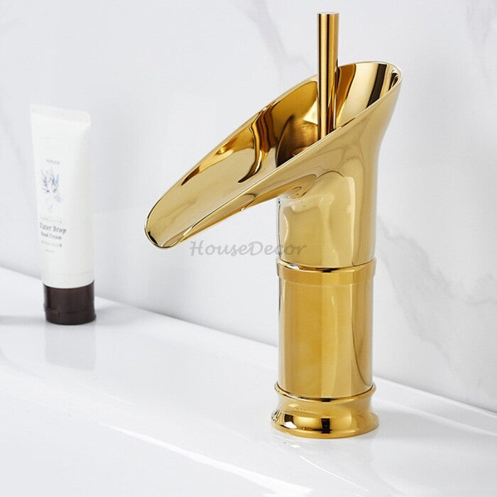 Gold Brass bath shower mixer tap waterfall spout additional view