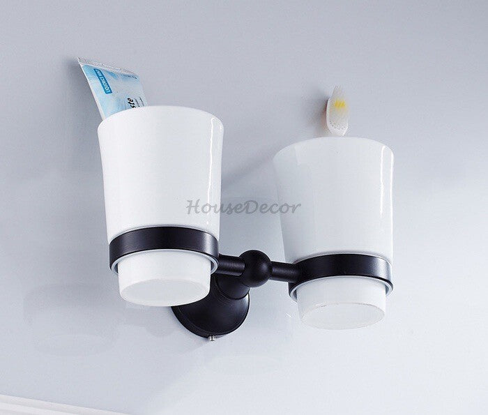 Black Ceramic toothbrush holder wall mounted design detail view