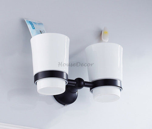 Black Ceramic toothbrush holder wall mounted design detail view