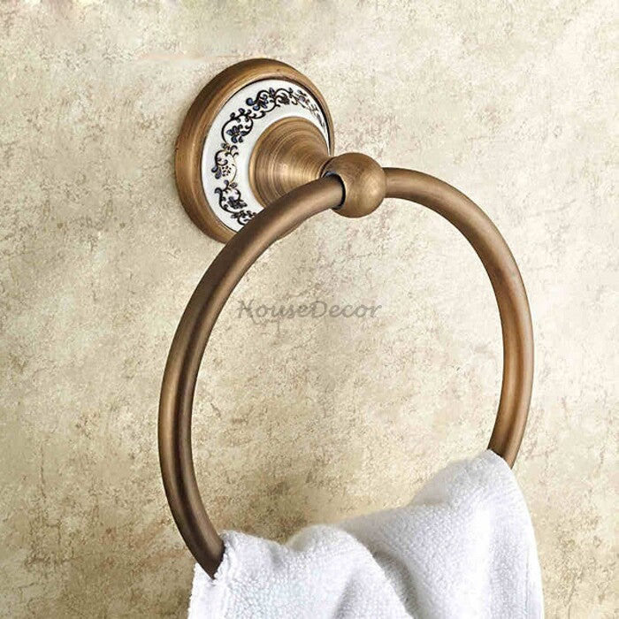 Antique Brass towel ring wall mounted design main view