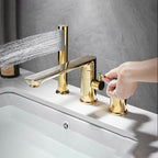 Gold Bathroom Tub Mixer Tap Hand Shower Luxury 3 Hole Deck Mounted Bath Faucet