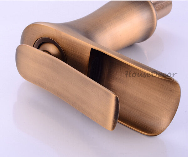 Antique Brass bath shower mixer tap waterfall spout detail view