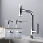 Modern kitchen sink mixer tap swivel spout detail view