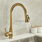 Antique Brass kitchen sink mixer tap pull out spray main view