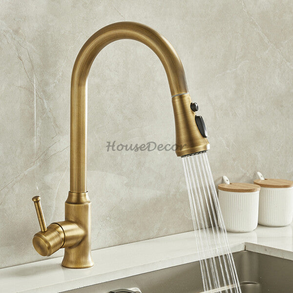 Antique Brass kitchen sink mixer tap pull out spray main view