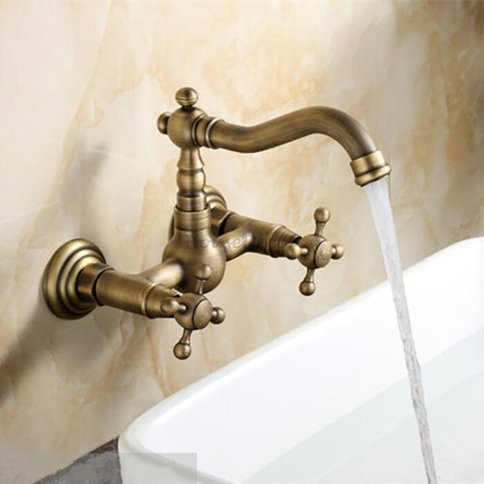 Antique Brass kitchen sink mixer tap swivel spout detail view