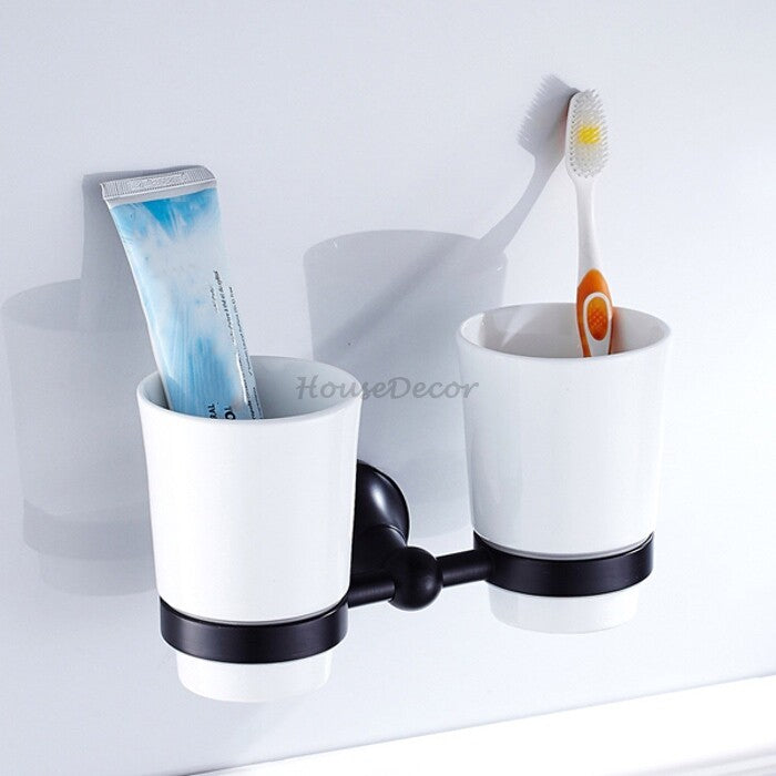 Black Ceramic toothbrush holder wall mounted design main view