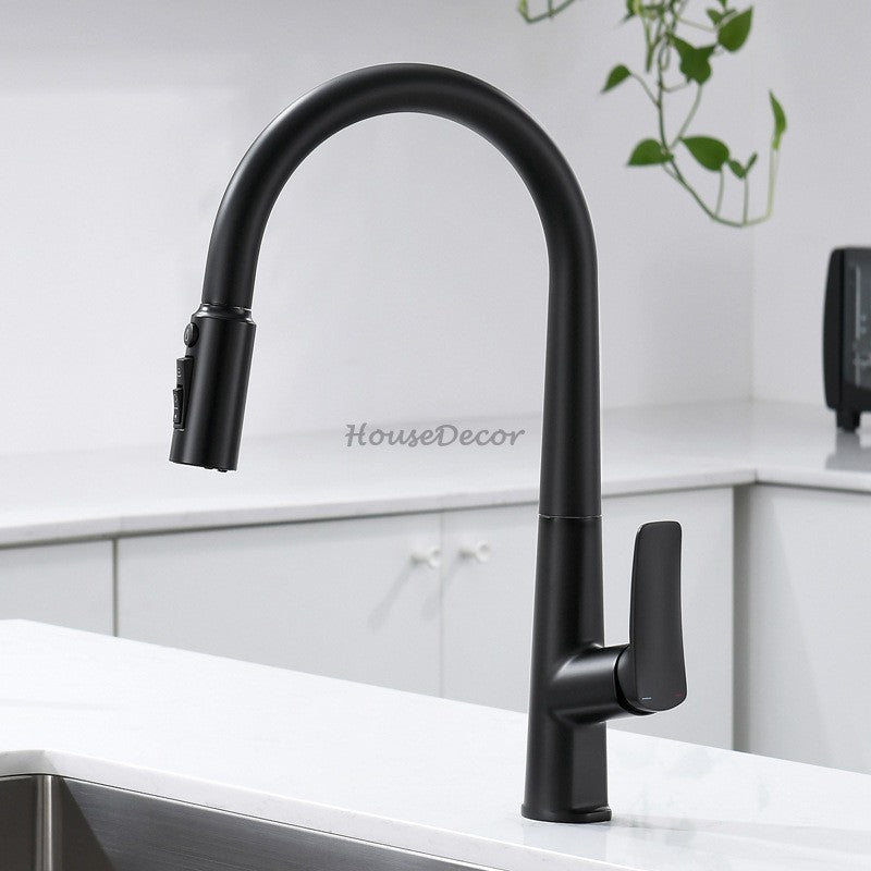 Modern kitchen sink mixer tap pull out spray detail view