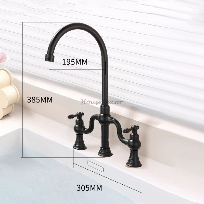 Modern kitchen sink mixer tap dual handle control detail view