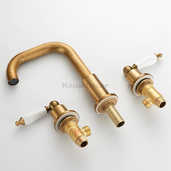 Antique Brass bath shower mixer tap dual handle control additional view