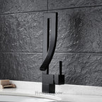 Black bath shower mixer tap waterfall spout main view