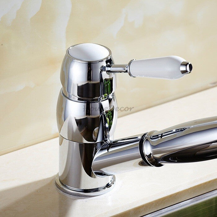 Modern Ceramic kitchen sink mixer tap pull out spray detail view