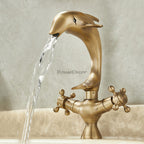 Antique Brass bath shower mixer tap dual handle control detail view
