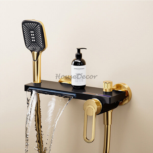 Brass bath shower mixer tap waterfall spout detail view