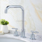 Modern bath shower mixer tap dual handle control detail view