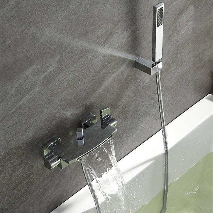 Modern bath shower mixer tap waterfall spout detail view