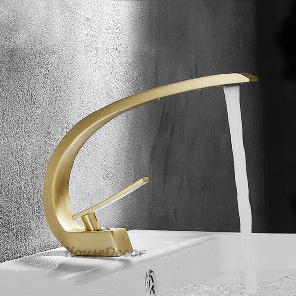 Gold bath shower mixer tap deck mounted design detail view