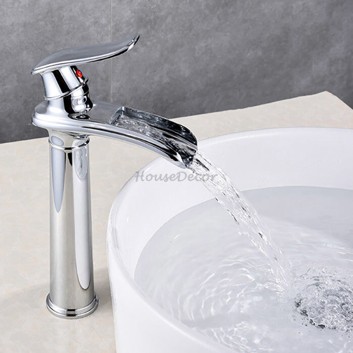 Modern bath shower mixer tap waterfall spout detail view