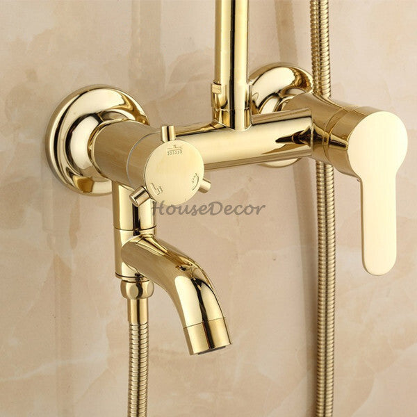 Gold Brass bath shower mixer tap wall mounted design detail view