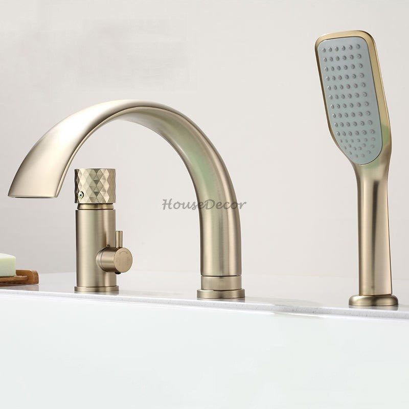 Modern bath shower mixer tap waterfall spout detail view