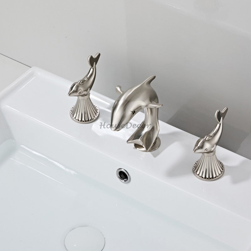 Modern bath shower mixer tap dual handle control detail view