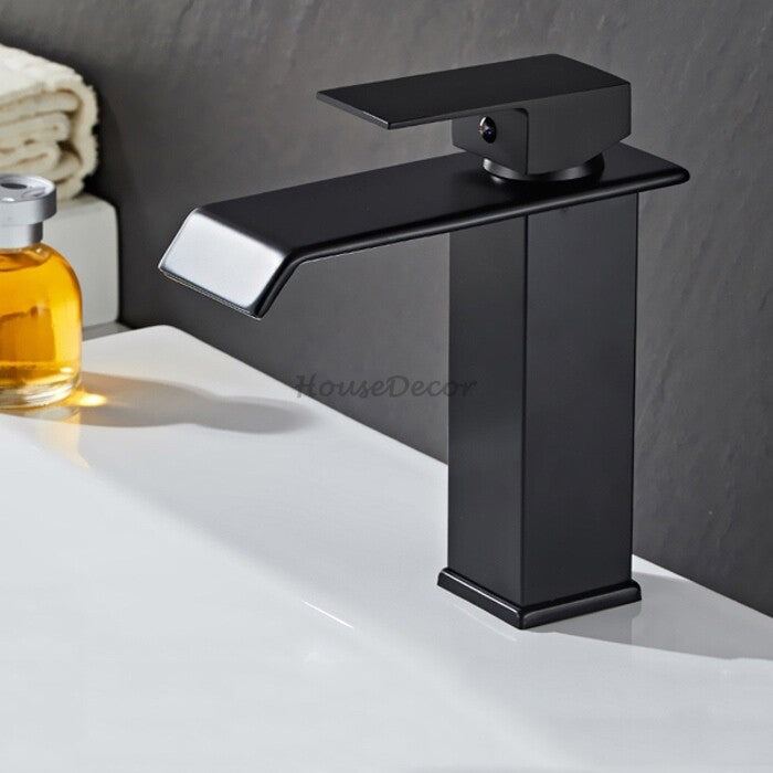 Modern bath shower mixer tap waterfall spout detail view