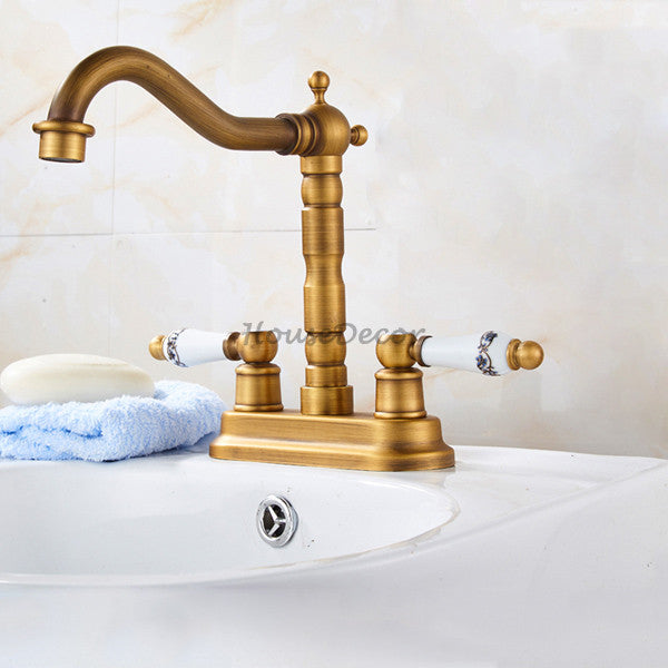 Antique Brass kitchen sink mixer tap swivel spout detail view