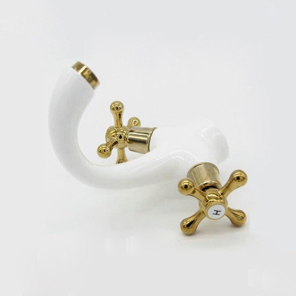 Gold bath shower mixer tap deck mounted design detail view