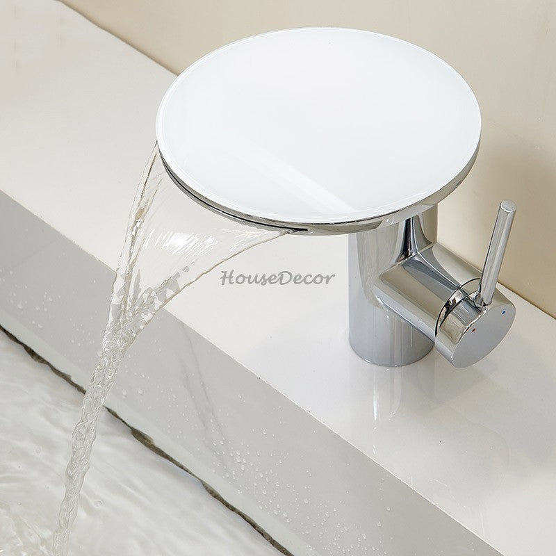 Modern bath shower mixer tap waterfall spout detail view