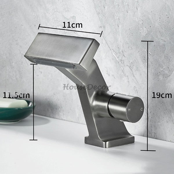 Brass bathroom basin mixer tap waterfall spout additional view