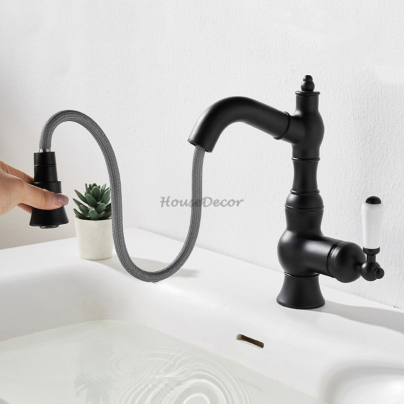Modern bath shower mixer tap pull out spray detail view