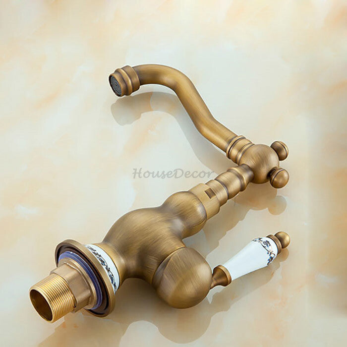 Antique Brass bath shower mixer tap swivel spout detail view