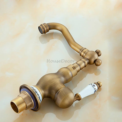 Antique Brass bath shower mixer tap swivel spout detail view
