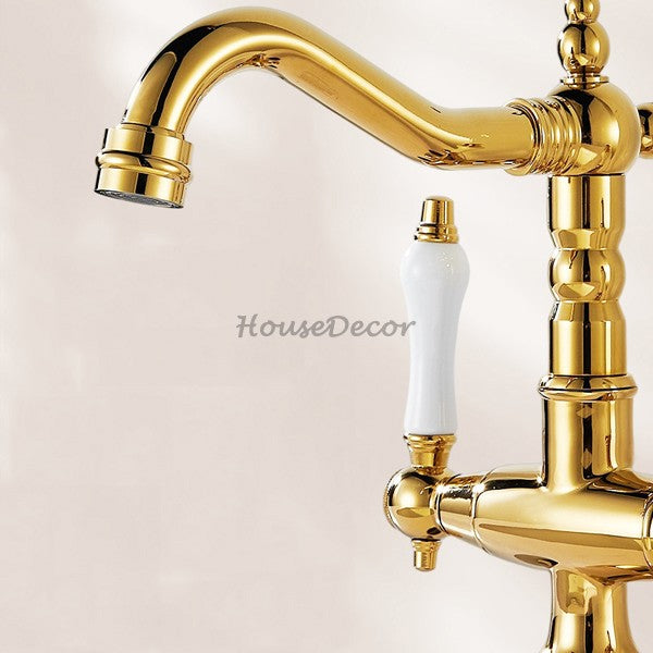 Gold bath shower mixer tap swivel spout additional view