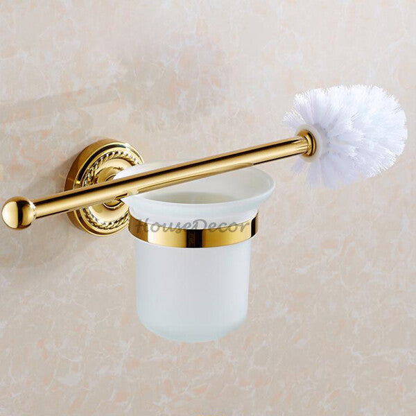 Gold toilet brush holder wall mounted design detail view