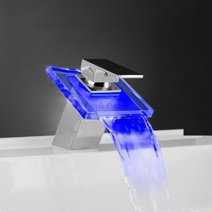 Chrome bathroom basin mixer tap waterfall spout main view